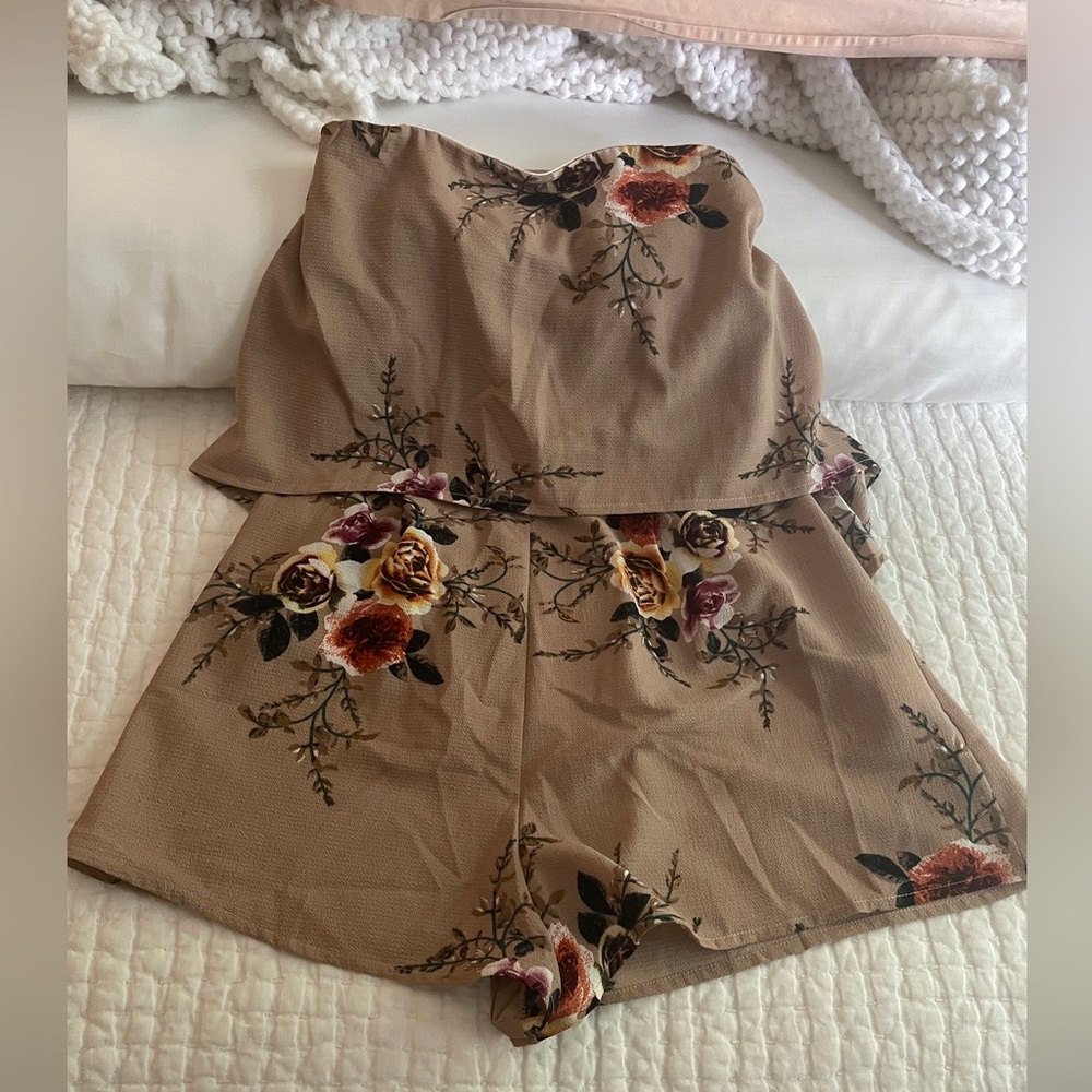 HauteRogue Floral Tan Romper - Size Medium Worn Twice